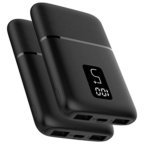 Vida IT 2er-Pack Kleine Powerbank 5000mAh 5V 2A Akku, USB-C Ladegerät für iPhone Samsung Xiaomi Oppo Oneplus Handy LED Display für Unterwegs USB Akkupack für Heizweste Heizjacke Heizweste Thermoweste von Vida IT