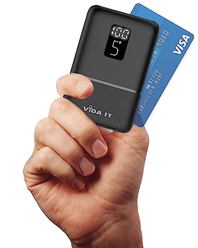Vida IT Mini Powerbank 5000mAh Akkupack Leicht Tragbares Ladegerät für iPhone 8 11 Samsung Galaxy S22 S21 Oppo Handy, USB-C Handyakku mit LED-Anzeige Akku für Heizweste Beheizbare Weste Jacke 5V/2A von Vida IT