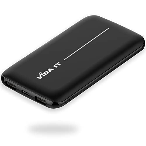 Vida IT USB C Powerbank 10000mAh Handy Akku Pack Ladegerät für iPhone 11 12 13 Samsung S21 S20 iPad Tablet PC, Leicht und Stark Externe Handyakku Dual USB und Type-C Ausgang Powerpack Portable Charger von Vida IT