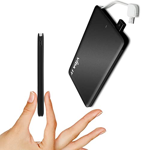 Vida IT Ultra-dünn Powerbank Slim Akkupack mit Kabel, Nur 0.8cm 97g, Flach Externe Handyakku 4000mAh Leicht Tragbares Power Bank, Ultraleicht Powerpack von Vida IT