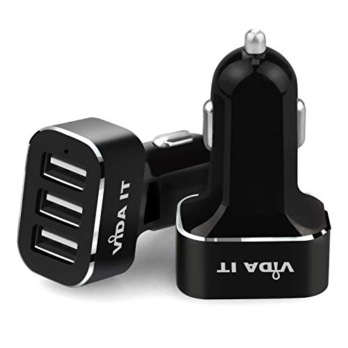 Vida IT V3 USB Auto Ladegerät 3 Ports 5.2A mit USB-Kabel für Handys und Tablet PCs Halten Sie Ihr Gerät Während im Auto Aufgeladen (Schwarz) von Vida IT