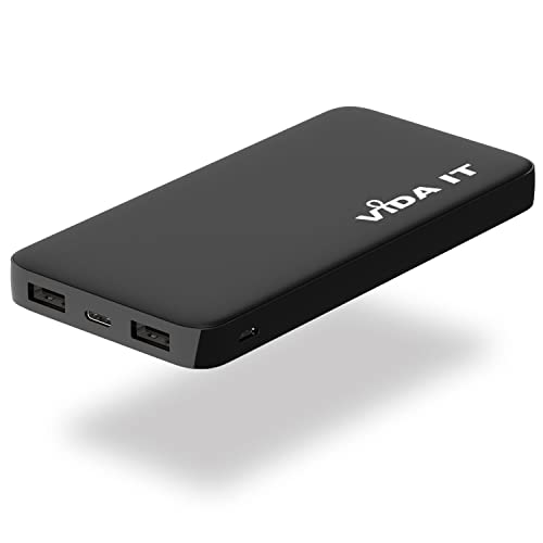 Vida IT vDuo 10000mAh Powerbank für Beheizbare Jacke Weste Heizweste Heizjacke USB Ladegerät Akku Kompatibel mit iPhone 7 11 8 XR Samsung Galaxy S10 S20 S9 A51 Android Handy Dual-Port 2.1A 5V von Vida IT