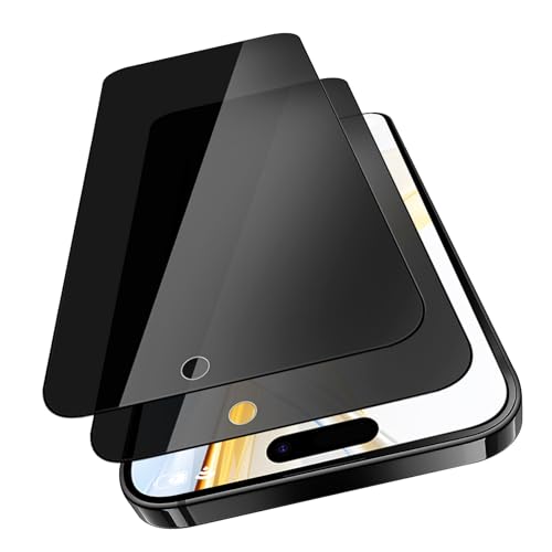 VideoSecu Sichtschutz Panzerglas für iPhone 15/15 Pro Schutzfolie, 2 Stück 9H Härte Blasenfreie HD Anti-spy Displayschutzfolie - 100% Touchgenauigkeit Blickschutz, Kratzfest Privacy Folie von VideoSecu