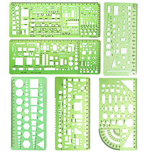 Vidillo Messschablone Schablone 6 Stück Zeichenschablone Technisches Zeichnen Geometrische Schablone Kreiszeichnungen Vorlagen Kunststoff Bauschalung Schablonen Geometrische Zeichnung Lineale von Vidillo