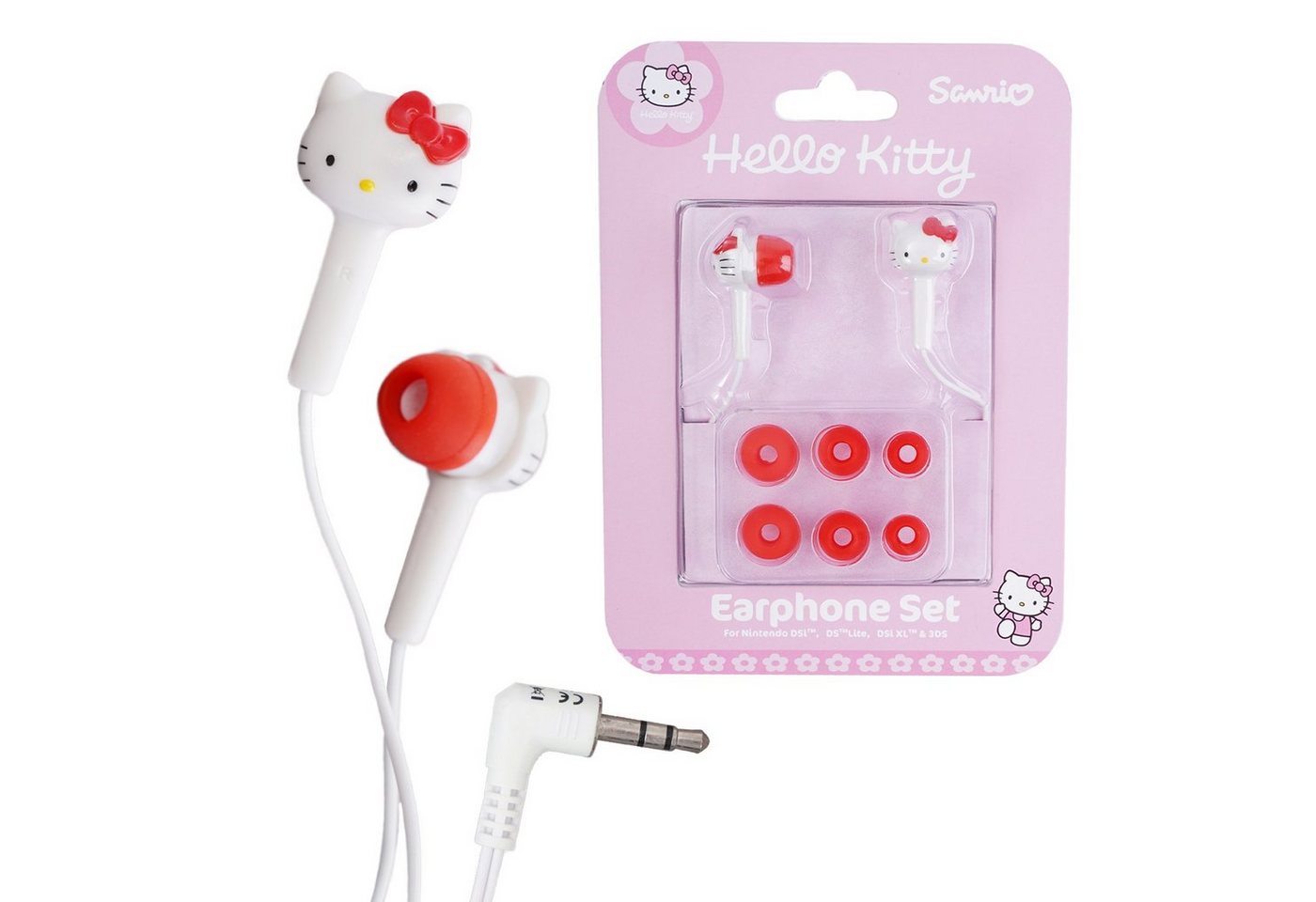 Vidis Hello Kitty In-Ear Kopfhörer + Aufkleber In-Ear-Kopfhörer (Stereo, 3,5mm, 3,5mm Klinke Stereo Ohrhörer Headset verschiedene Silikon-Ohrpolster) von Vidis