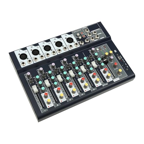 Audio Mixer Professioneller, 7 Kanal Stereo Sound Mischpult mit Dreifach-Frequenz-Equalizer, Audio-Mixer mit Eingang 48 V Phantomspeisung für Aufnahme DJ Bühne Musik von Vielrosse