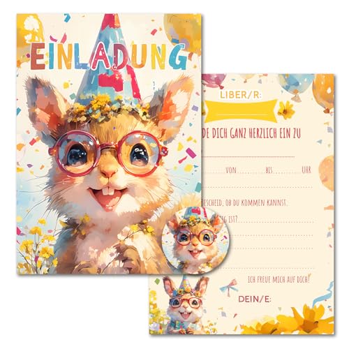 Vielucks 15 x Aquarell Einladungskarten - DIN A6 - Original - mit Aufkleber,Einladungskarten Kindergeburtstag Mädchen Junge,Geburtstagseinladungen,Party deko,Einladung Einschulung (Eichhörnchen) von Vielucks