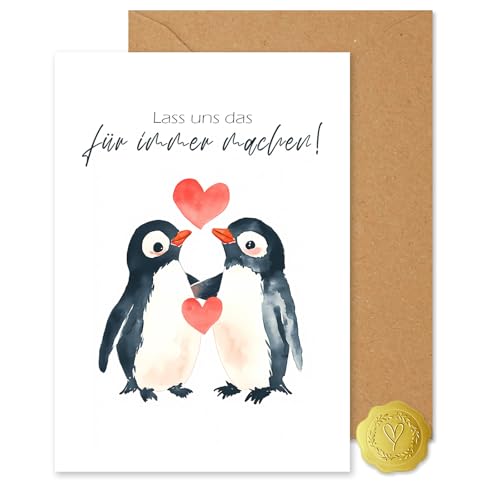 Vielucks 2 x Hochzeitstagskarte -Pinguin- Lass uns das für immer machen, Liebes-Grußkarte, Karte Hochzeit, Wedding, Liebesbrief für Freund und Freundin, Hochzeitstag, Hochzeitsgeschenk, Hochzeitskarte von Vielucks