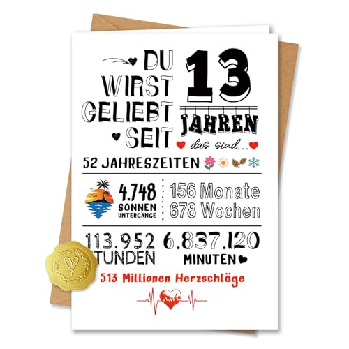 Vielucks Geburtstagskarte der Zeit - DIN A6, 1. Geburtstag, 1 Geburtstag Mädchen Jungen, Geburtstagskarte 1 Jahr, Geschenke Mädchen 1 Jahre,Zeitstatistik-Karte,Vier Jahreszeiten,Herzschlag (13 Jahre) von Vielucks