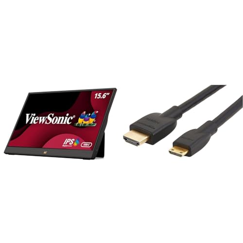 ViewSonic VA1655 40 cm (15.6 Zoll) Portabler Monitor & Amazon Basics HL-007342 Hochgeschwindigkeits-HDMI-Kabel, Typ Mini-HDMI auf HDMI C, 1.8 m, Schwarz von ViewSonic