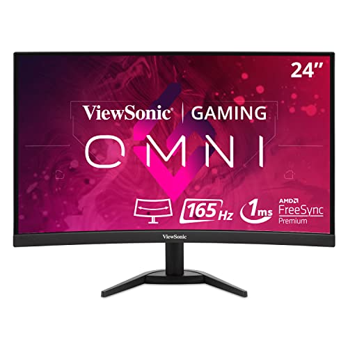 ViewSonic VX2468-PC-MHD 60 cm (24 Zoll) Curved Gaming Monitor (Full-HD, FreeSync Premium, 1 ms, 165 Hz, HDMI, DP, geringer Input Lag, Lautsprecher) Schwarz von ViewSonic