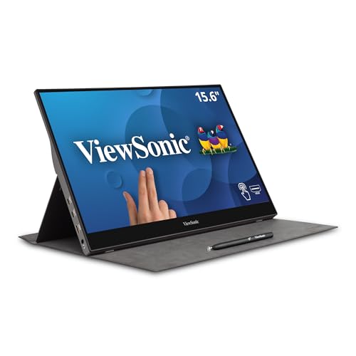 Viewsonic TD1655 47 cm (16 Zoll) Portabler Touch Monitor (Full-HD, IPS-Panel, mini-HDMI, 2x USB-C, 10 Punkt Multitouch, Lautsprecher, 4 Jahre Austauschservice) Silber-Schwarz von ViewSonic