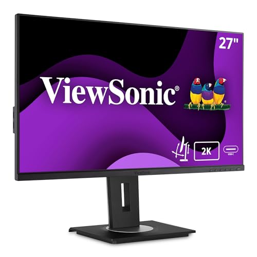 Viewsonic VG2755-2K 68,6 cm (27 Zoll) Büro Monitor (WQHD, IPS-Panel, HDMI, DP, USB 3.0 Hub, USB C, Höhenverstellbar, Lautsprecher, Eye-Care, 4 Jahre Austauschservice) Schwarz von ViewSonic