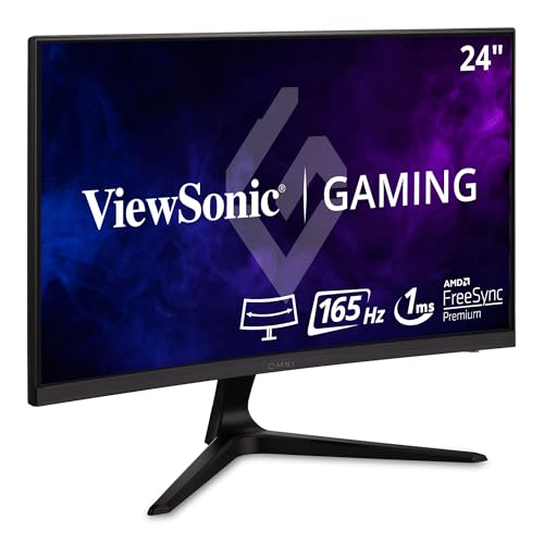 Viewsonic VX2418C 60,5 cm (24 Zoll) Curved Gaming-Monitor (Full-HD, FreeSync Premium, 1 ms, 165 Hz, HDMI, DP, geringer Input Lag, Lautsprecher) Schwarz von ViewSonic