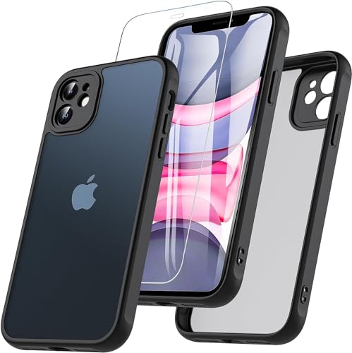 Vigamen Hülle für iPhone 11, iPhone 11 Hülle mit Bildschirmschutz, [Schutz in Militärqualität] Stoßfest Transluzente Matte Handyhülle iPhone 11 Dünn Outdoor Case für iPhone 11 6.1 Zoll (Schwarz) von Vigamen