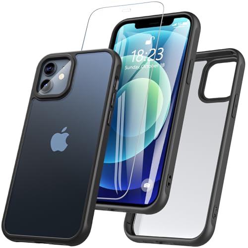 Vigamen für iPhone 12 Hülle, iPhone 12 Pro Hülle mit Bildschirmschutz, [Schutz in Militärqualität] Stoßfest Matte Transluzent Handyhülle iPhone 12|iPhone 12 Pro Hülle Dünn Outdoor Case (Schwarz) von Vigamen