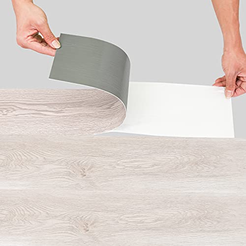 Vigevee PVC Bodenbelag Selbstklebend, Selbstklebende Vinylboden, 0.98 m² White Oak, Vinyl Laminat, Rutschfeste Wasserdicht, Fussbodenheizung geeignet, 91.5x15.2cm, 7 Fliesen von Vigevee