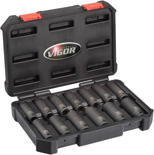 Vigor V5550L Außen-Sechskant Kraft-Steckschlüsseleinsatz-Set 13teilig 1/2  (12.5 mm) von Vigor