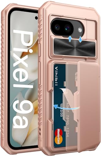 Vihibii für Google Pixel 9A Schutzhülle mit Wallet (4 Karten) [RFID Blocking] & Kameraschutz Schieber, Militärschutz Stoßfeste Case Kratzfest Robuste Hülle für Google Pixel 9A 2025, Rosé Gold von Vihibii