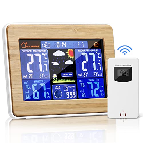 Viitech Wetterstation mit Sensor für Außen- und Innenbereich, buntes LCD-Display, digitales Temperatur- und Luftfeuchtigkeitsmessgerät Viitech Wetterstation mit Sensor für Außen- und Innenbereich, buntes LCD-Display, digitales Temperatur- und Luftfeuchtigkeitsmessgerät von Viitech