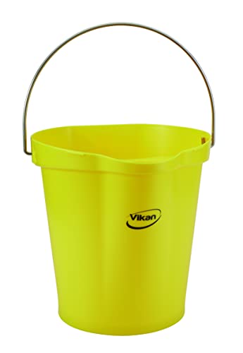 Vikan 56866 Durable Polypropylene Hygiene Bucket/Pail, Stainless Steel Handle, 12 Litre, Yellow von Vikan