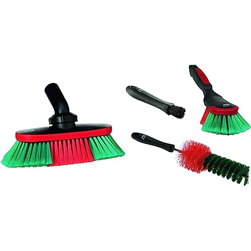 Vikan Autobürste mit Wasserdurchlauf und Drehgelenk, 250 mm, Weich/gesplisst, Schwarz & car Brush Set 3 Pieces - Interior Brush, Wheel Brush, car Hand Brush von Vikan