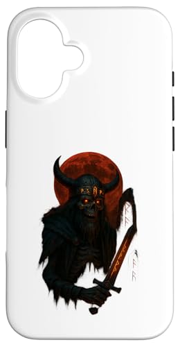 Skelett Wikinger Halloween Design Blutmond Runenschwert Hülle für iPhone 16 von Viking Collection by C.B.L