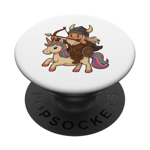Wikinger Reiten fröhliches Einhorn Jungen Mädchen Männer Frauen Kinder Erwachsene PopSockets Klebender PopGrip von Viking Riding A Unicorn Rainbow Shop