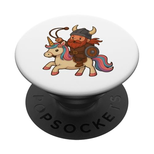 Wikinger reitendes heldenhaftes Einhorn Jungen Mädchen Männer Frauen Kinder Erwachsene PopSockets Klebender PopGrip von Viking Riding A Unicorn Rainbow Shop