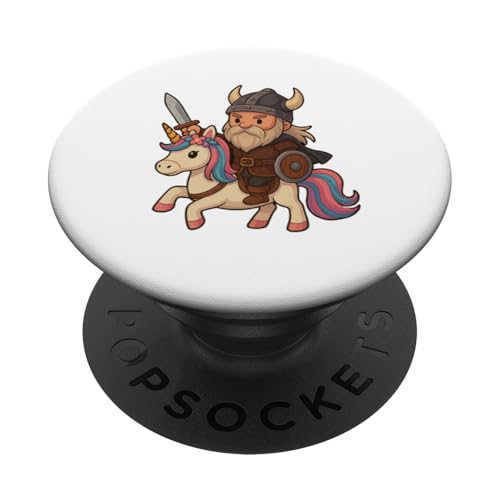 Wikinger reitet ein schüchternes Einhorn Jungen Mädchen Männer Frauen Kinder Erwachsene PopSockets Klebender PopGrip von Viking Riding A Unicorn Rainbow Shop