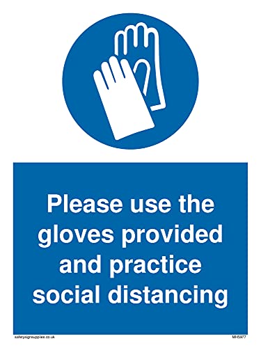 5 Stück – Bitte verwenden Sie die mitgelieferten Handschuhe und üben Sie soziale Distanz mit Schutzhandschuh-Symbol. von Viking Signs