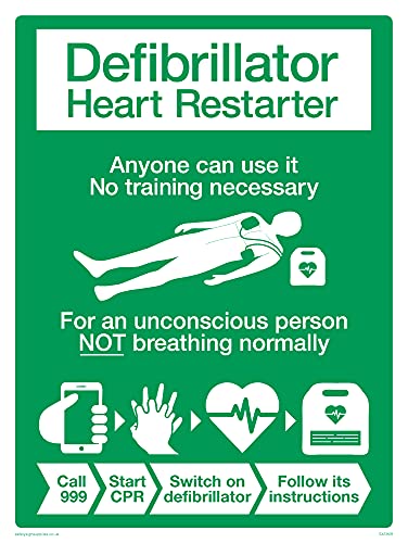 5 Stück – Defibrillator Heart Restarter mit British Heart Foundation-Symbol – 150 x 200 mm – A5P 5 Stück – Defibrillator Heart Restarter mit British Heart Foundation-Symbol – 150 x 200 mm – A5P von Viking Signs
