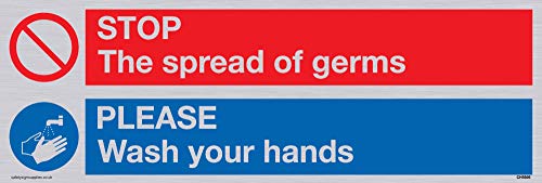 Aufkleber „Stop Germs Please Wash Your Hands“, Vinyl, silberfarben von Viking Signs