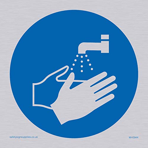 Handwasch-Symbol-Schild – Silberner Vinyl-Aufkleber. von Viking Signs