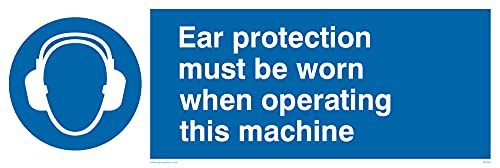 L31 Schild mit Aufschrift "Ear Protection This Machine", 300 x 100 mm, 5 Stück von Viking Signs