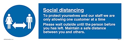 L31 Schild mit englischer Aufschrift"Social Distancing to protect you and our staff", 300 x 100 mm, 5 Stück von Viking Signs