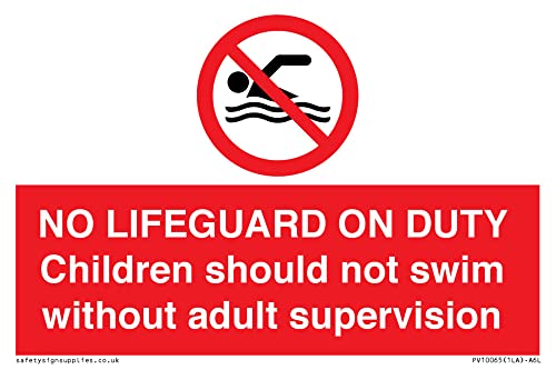 No Lifeguard on Duty Schild – 150 x 100 mm – A6L von Viking Signs