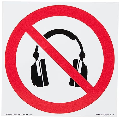 P917 Prohibition: No headphones Schild – 100 x 100 mm – S10 von Viking Signs