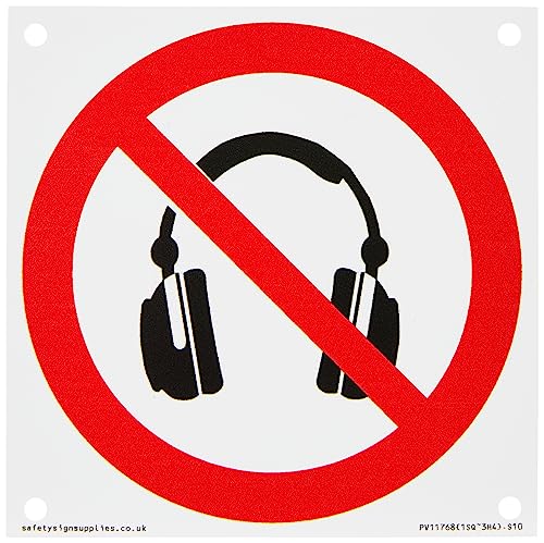 P917 Prohibition: No headphones Schild – 100 x 100 mm – S10 von Viking Signs