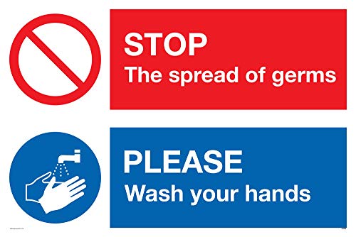 Schild „Stop Germs Please Wash Your Hands“, Kunststoff, halbstarr, 1 mm von Viking Signs