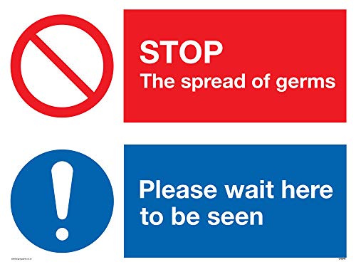 Schild „Stop Germs Please wait here to be see“, Kunststoff, doppelseitig, 3 mm von Viking Signs