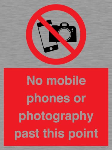 Schild "No mobile phones or photography past this point", 300 x 400 mm, A3P von Viking Signs