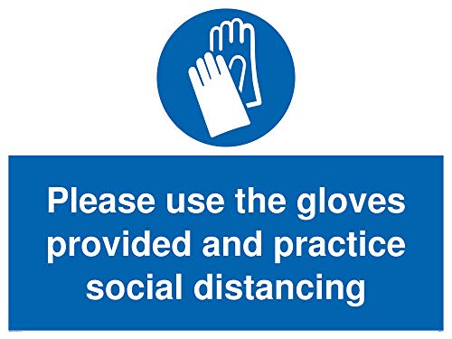 Schild mit Aufschrift „Please use the gloves provided and Practice Social Distancing“, Aluminiumverbundstoff, 3 mm von Viking Signs