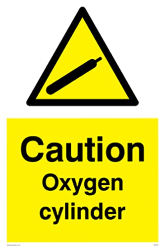 Viking Signs Sicherheitsschild, Gelb, Vinyl/Aufkleber, Wandmontage, Caution Oxygen Cylinder von Viking Signs