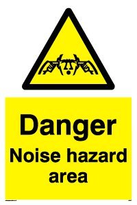 Schild mit Aufschrift"Danger Noise Hazard Area". von Viking Signs