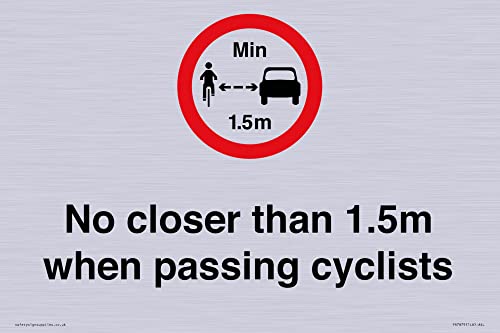 Schild mit Aufschrift "No closer than 1.5m when passing cyclists", 300 x 200 mm, A4L von Viking Signs