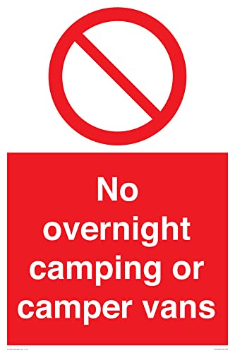 Schild mit Aufschrift "No overnight camping or camper vans", 400 x 600 mm, A2P von Viking Signs