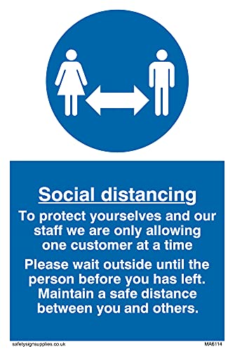 Schild mit englischer Aufschrift"Social Distancing to protect you and our staff", 100 x 150 mm, A6P, 5 Stück von Viking Signs