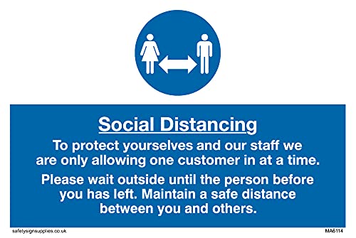 Schild mit englischer Aufschrift"Social Distancing to protect you and our staff", 150 x 100 mm, A6L, 5 Stück von Viking Signs