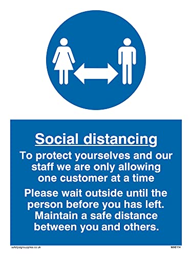 Schild mit englischer Aufschrift"Social Distancing to protect you and our staff", 150 x 200 mm, A5P, 5 Stück von Viking Signs